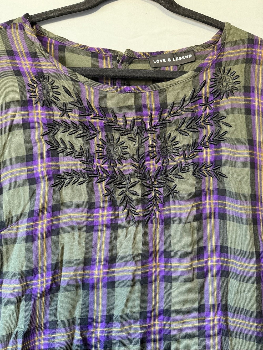 Love & Legend Womens Plaid Top M/L Cottagecore Floral Embroidery Lace Trim READ - Picture 4 of 5